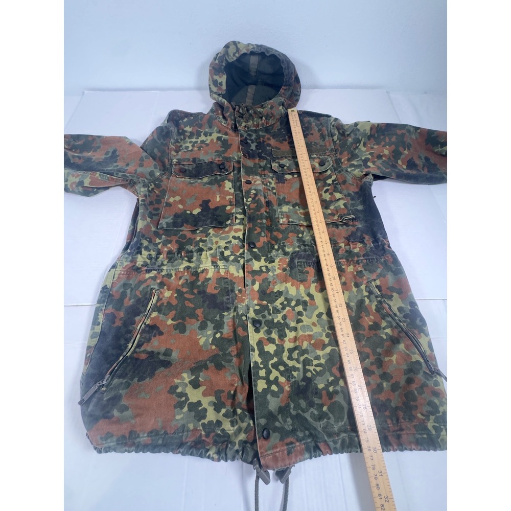 German Military Flecktarn Camo Field Parka Mens L Green Brown Hooded 90s Grunge - Picture 9 of 11